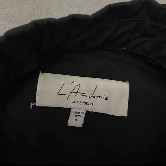 L'Academie The Lena Blouse Black Ruched Drawstring Crop Button Down Shirt 4068 - Picture 5 of 7